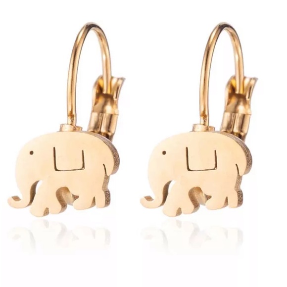 ELEPHANT ♡ GOLD Stainless Steel Earrings GIFT - Picture 4 of 5